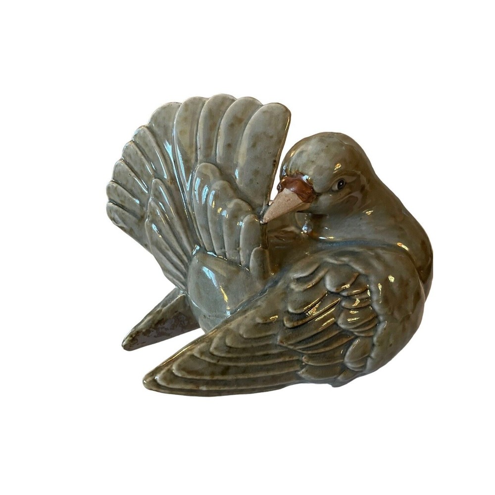 Drip Glaze Pottery Dove Or Pigeon Figurine 6.5x5x4” Green Glaze